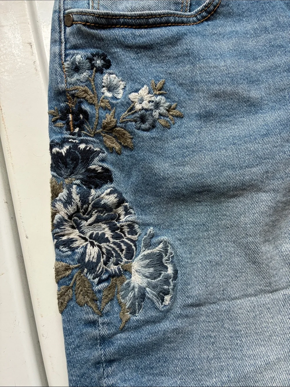 DRIFTWOOD Light Blue Denim Shorts with Floral Embroidery - Picture 2 of 8